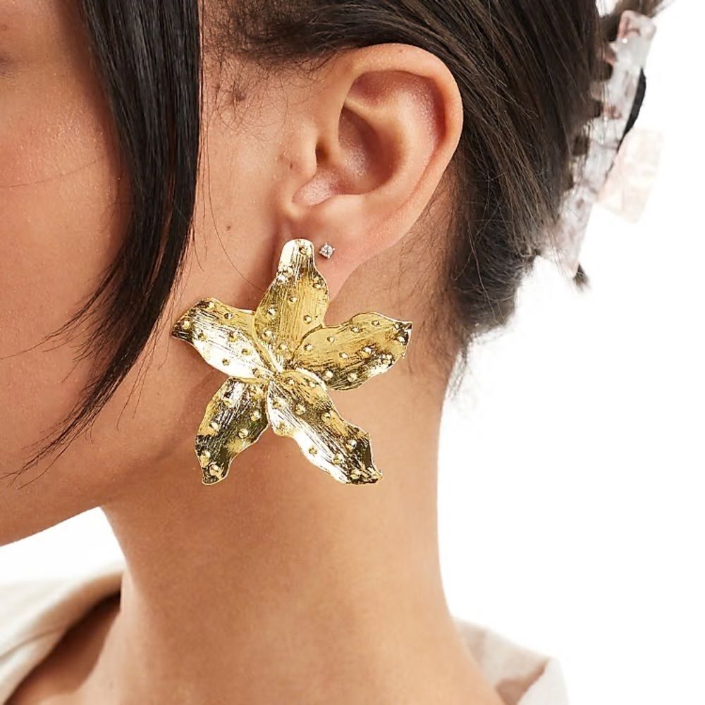 Golden Bloom Oversized Floral Earrings - Picture 8 of 8